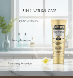 Collagen Ultra Protect Sunblock: High SPF 60+ PA+++, 3-in-1 Natural Care for Lasting, Moisturizing, and Waterproof Prote