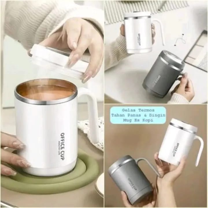 Office Cup: 500ml Double-Walled Stainless Steel Coffee Mug with Ergonomic Handle, Splash-Proof Lid, and Minimalist "Heal - Image 2