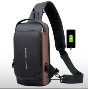 Fashion Men Sling Bag Pack with Lock Waterproof Anti-Theft Chest Bag with USB Charging Port Shoulder Bag Body Backpack w