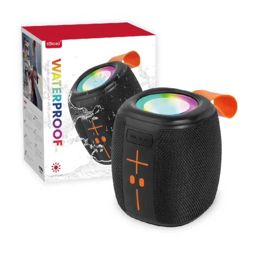 KBroad Waterproof Portable Bluetooth Speaker with RGB LED Lights – IPX6 Bass Boost Speaker for Outdoor, Party & Beach Us - Image 2