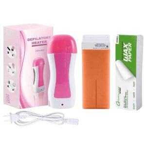 Depilatory Wax Heater Kit 3in1 | Roll-on Hair Removal Kit With Heater, Wax Refill & Strips | Roll On Wax Heater Kit 3-in