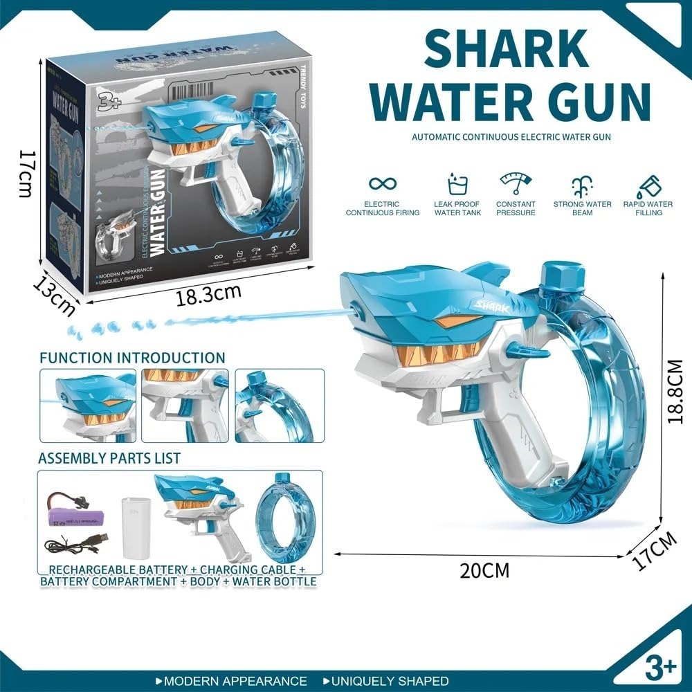 Rechargeable Shark Water Gun – High Pressure Electric Water Blaster Toy For Kids, Long Range Water Shooter, Fun Outdoor - Image 4
