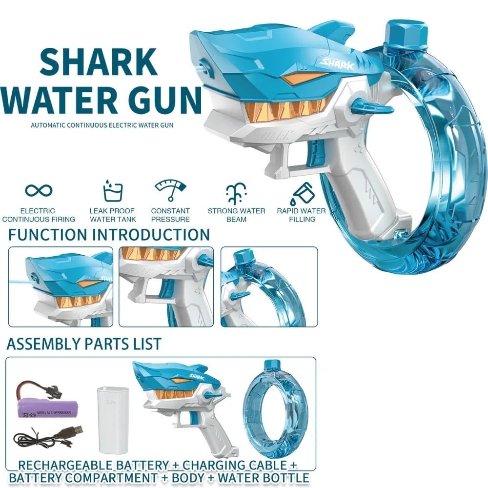 Rechargeable Shark Water Gun – High Pressure Electric Water Blaster Toy For Kids, Long Range Water Shooter, Fun Outdoor - Image 2